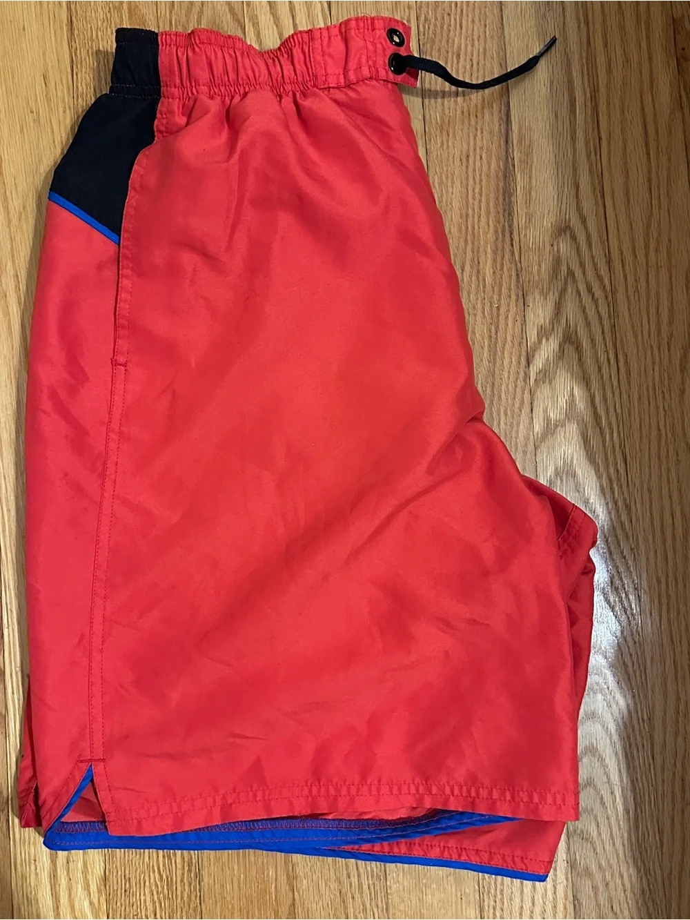 Nike Mens Swim Trunks Suit Board Shorts L Red w/ Blue Black Trim Mesh Lined FS!
